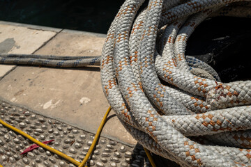 close-up of vintage sailing rope at marina