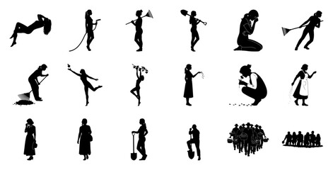 Naklejka premium Silhouettes of women engaged in various activities