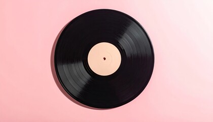 Obraz premium Black Vinyl Record on Pink Background With Detailed Grooves