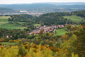 Blick von der Preilipper Kuppe nach Oberpreilipp und Rudolstadt, Thüringen