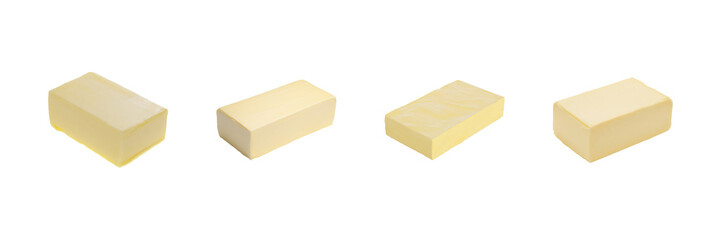 Butter Blocks Set. Dairy Product And Culinary Ingredient Collection Isolated On Transparent Background