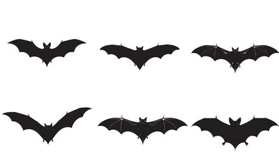 A Collection of Black Bat Silhouettes Soaring Against a White Backdrop Featuring Halloween Inspired Winged Creatures