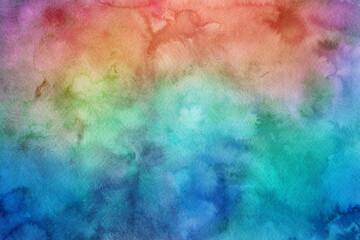 Fototapeta premium Vivid watercolor abstract background with a seamless blend of red, green, blue, and orange hues, creating a vibrant and textured artistic surface perfect for creative and decorative designs.