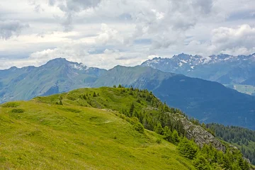 Fotobehang Gletsjer mountain landscape with green meadow and granite peaks with glaciers under a cloudy sky in La Vanoise nature reserve, Savoie, France   © Kristof Lauwers