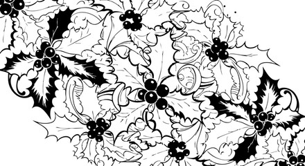 Elegant festive holly berry leaves create a classic holiday pattern perfect for Christmas cards, winter celebrations, and seasonal designs for festive cheer. © TOP-EDGE DESIGNS