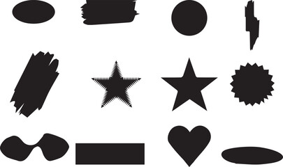 Collection of black abstract shapes and brush strokes on a white background