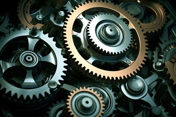 Gears arranged on a wooden surface showcasing intricate mechanical design and craftsmanship in an industrial setting