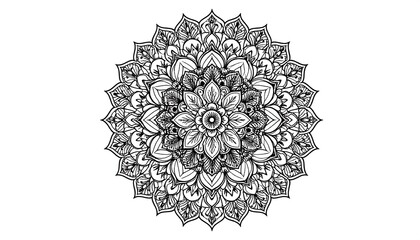 A symmetrical, intricate monochrome design featuring a floral central motif surrounded by layered, detailed patterns, creating a visual texture