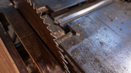 Close-up of a circular saw blade.