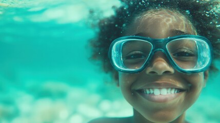Fototapeta premium Enjoying a sunny day while swimming underwater with a big smile