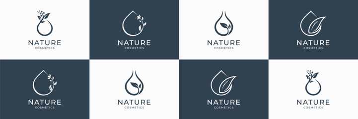 set of natural oil logo design for organic product or cosmetics.