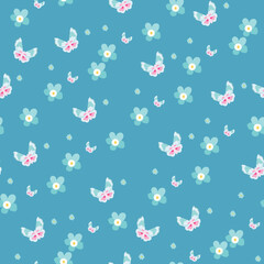 Teal Floral Butterfly Seamless Pattern Background