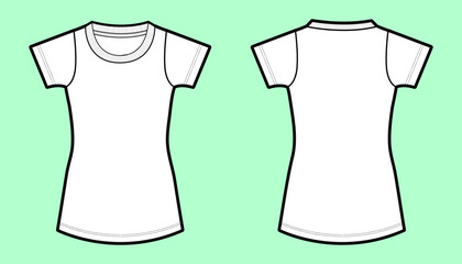 Women's Fitted T-Shirt Dress Flat Sketch with Cap Sleeves - Front and Back