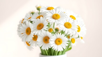 Obraz premium Fresh daisies in a simple white vase, radiating natural charm and understated elegance.