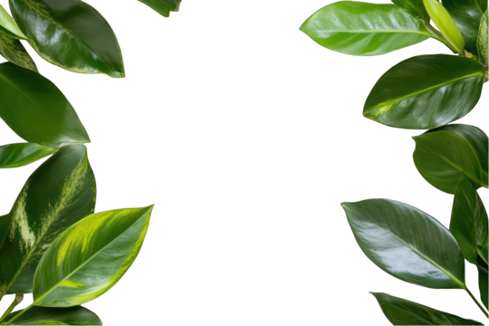 Green leaves frame isolated on transparent background foliage border nature decoration
