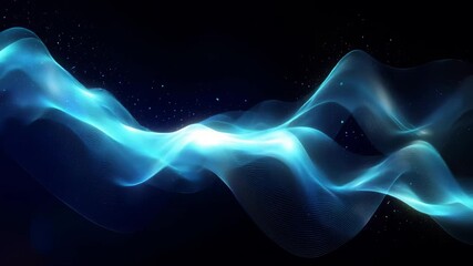 Abstract flowing blue wave pattern with glowing particles on a dark background, representing energy or data flow 4k video - Powered by Adobe