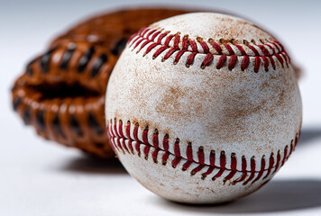 baseball with glove sports equipment training and game concept close up studio light