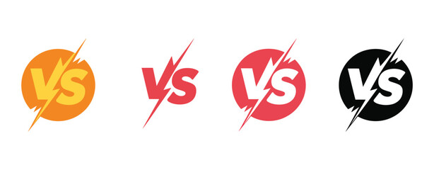 Vs Battle Logo Vector Icon with V S Letters, Fight Game Black Pictogram, Bold Yellow Red Pop Art Stamp Style Design, Duel Challenge Graphic Illustration and Clipart Set