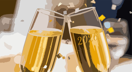 Champagne Toast with 2026 Text and Confetti