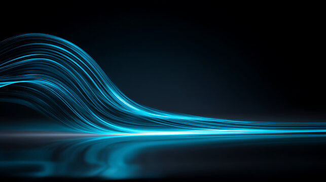 Abstract glowing cyan light trails on dark gray backdrop creating a high - tech look suitable for electric vehicle smart driving advertisements