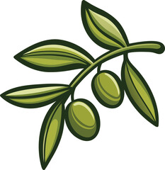 Green olive branch with two olives and leaves vector