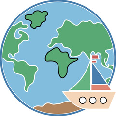 Stylized Earth with Sailboat and Landmasses globe world 1