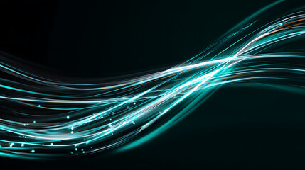 Dynamic glowing light paths in teal and blue on dark background for effective electric vehicle advertising banners