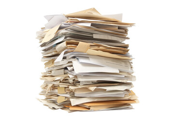 Tall stack of documents and papers isolated on a transparent background