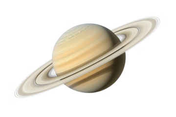 Ringed planet in dark expanse isolated on a transparent background