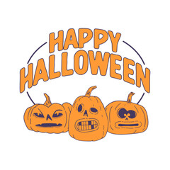 Halloween badge emblem with cute carved pumpkin illustrations.