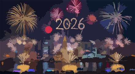 Countdown Clock and Glowing 2026 Numbers Vector