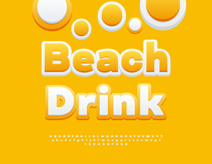 Vector Summer flyer Beach Drink. Trendy Artistic Font. Classic White and Yellow Alphabet Letters and Numbers set.