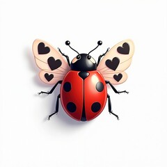 Fototapeta premium Cartoon ladybug illustration with heart patterned wings isolated on white. Red insect beetle closeup concept for love affection. Graphic animal for kids. Design element for print. Cute character art.