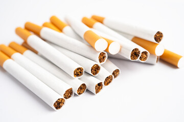 Cigarette, roll tobacco in paper with filter tube, No smoking.
