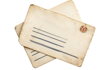 Aged postcards with blue lines isolated on a transparent background