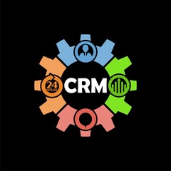 CRM, customer relationship management icon isolated on black background