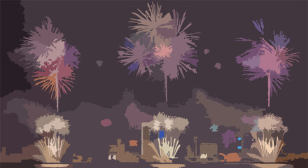 Fireworks Over City Skyline for New Year 2026