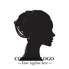 Head of Beautiful Woman as Robot Logo Symbol in Black on the White Background Futuristic Design