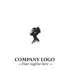 Head of Beautiful Woman as Robot Logo Symbol in Black on the White Background Futuristic Design
