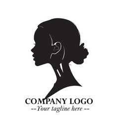 Head of Beautiful Woman as Robot Logo Symbol in Black on the White Background Futuristic Design