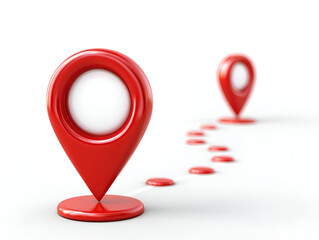 A close-up of red location markers indicating navigating paths on a white background, symbolizing technology and direction.