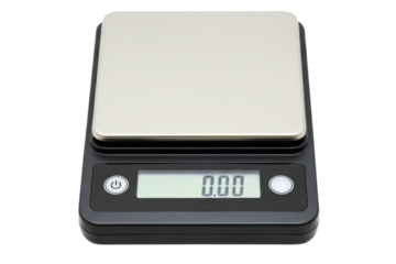 Digital pocket scale with a zero reading on the display screen on a transparent background