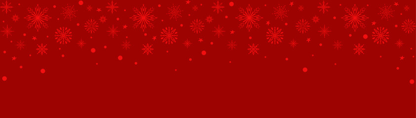 Red Christmas banner with hand drawn snowflake border. Christmas snowflake background. Winter pattern with snowflakes and stars. Vector illustration 