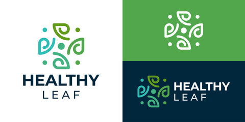 Creative simple healthy leaf logo template. Abstract plus with people and leaf logo design vector illustration.