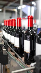 Wine bottles on a conveyor belt