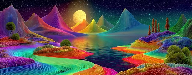 Psychedelic vivid dreamscape, hyperreal fantasy nature scene