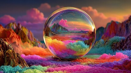 Psychedelic vivid dreamscape, hyperreal fantasy nature scene