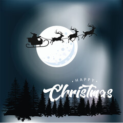 Santa Claus flies on Christmas Eve in the night sky with