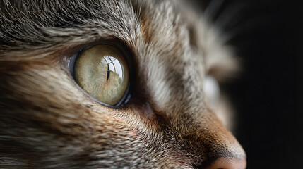 Close-up of a cat's eye, showcasing detail and captivating gaze