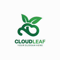 Vector illustration of cloud vector logo design with green leaves